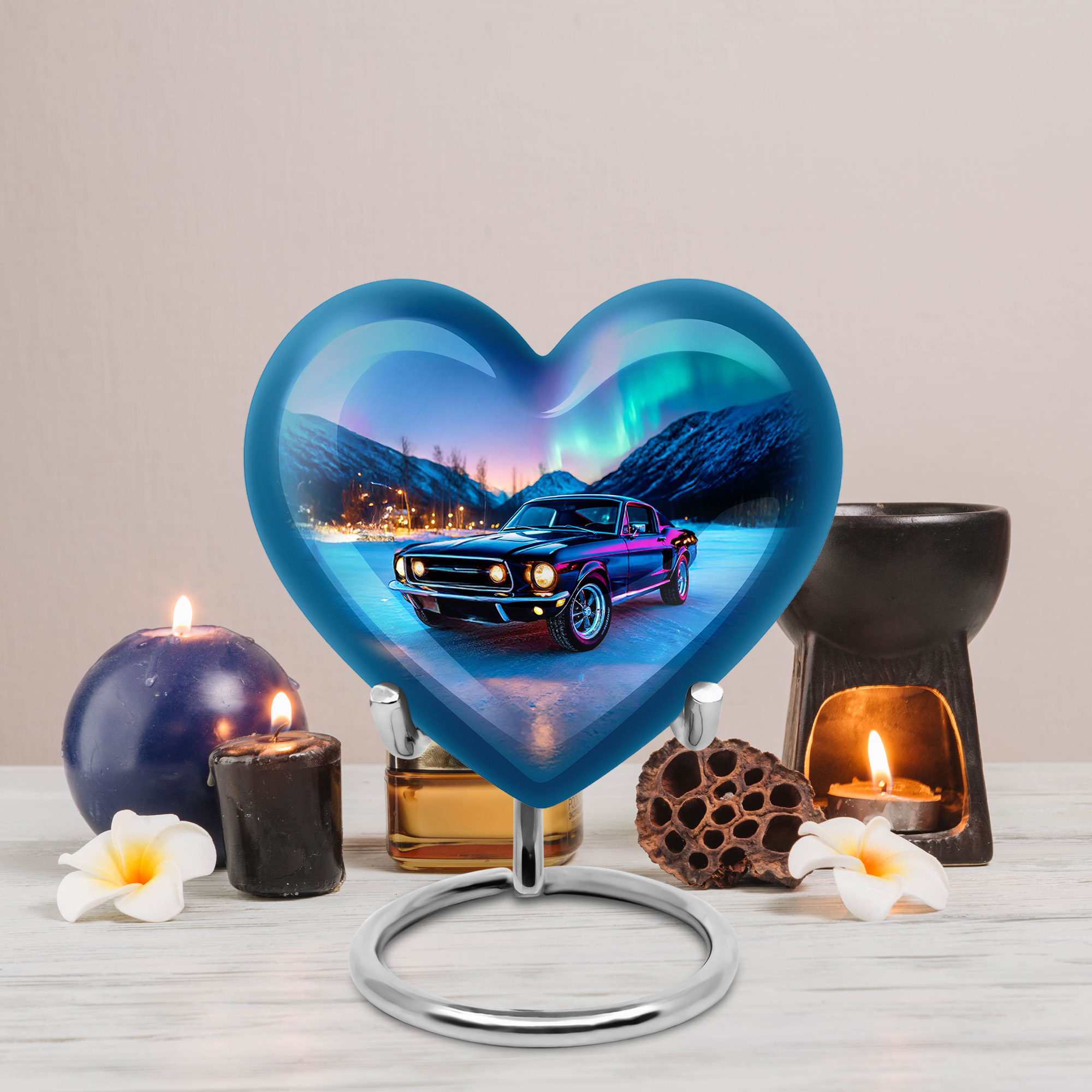 MUKTIVE Car Urn for Adult Ashes Male & Female, Northern Light Mini Heart Cremation Urns, Blue Burial Urn for Human Ashes Women & Men, Keepsake Urns for Adult,3 Inch