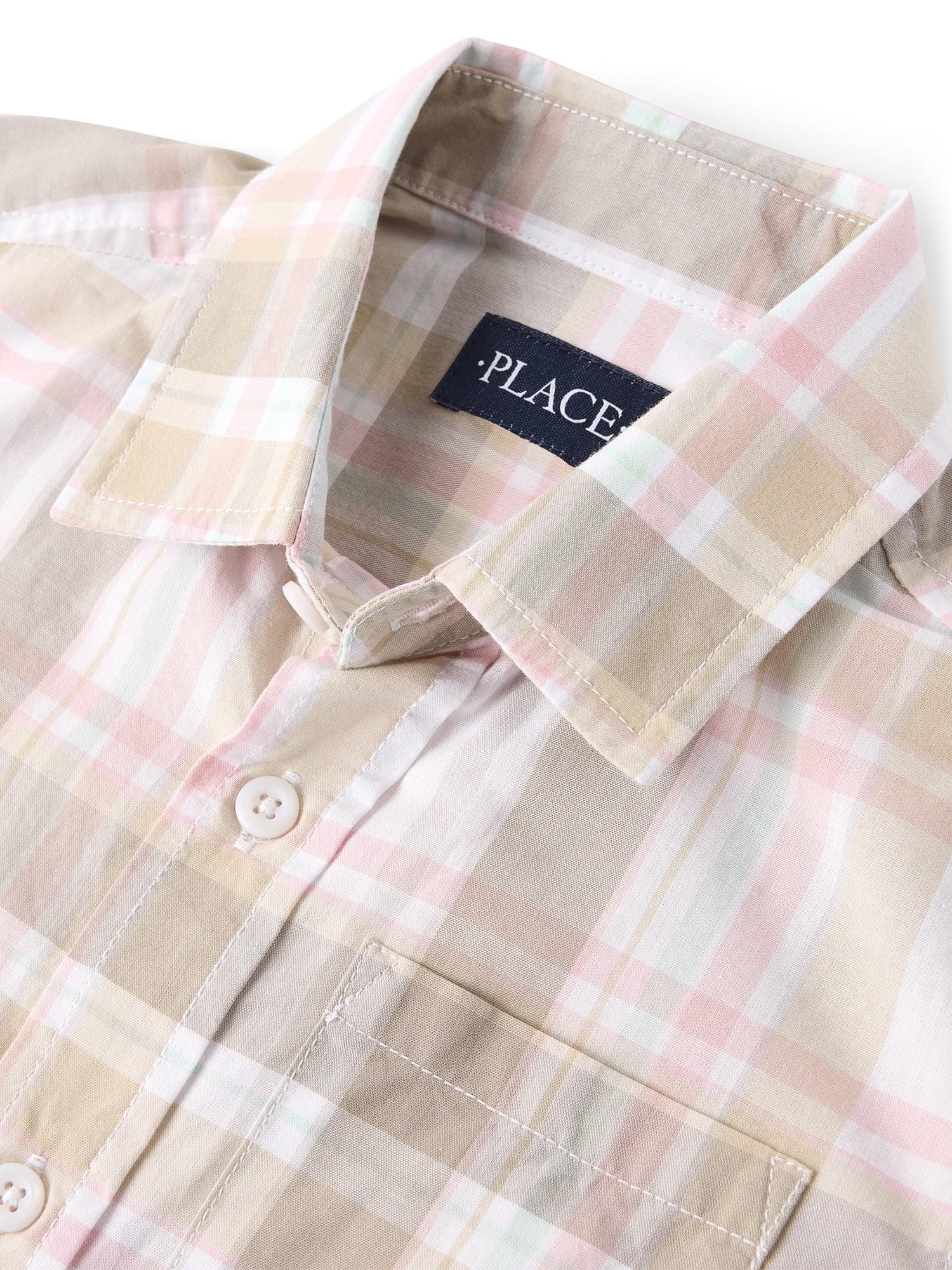 The Children's Place Boys Short Sleeve Plaid Poplin Button Up Shirt, Sizes XS-XXL