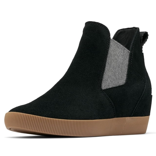 Boot Sorel Out N About Wedge sin cordones para mujer, goma de mascar negra