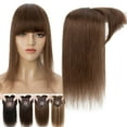 thumbnail image 3 of Benehair NEW 10cm*12cm 100% Remy Human Hair Clip In Topper Toupee Hairpiece Wig Top Piece Base Wiglet With Bang Brown, 3 of 11
