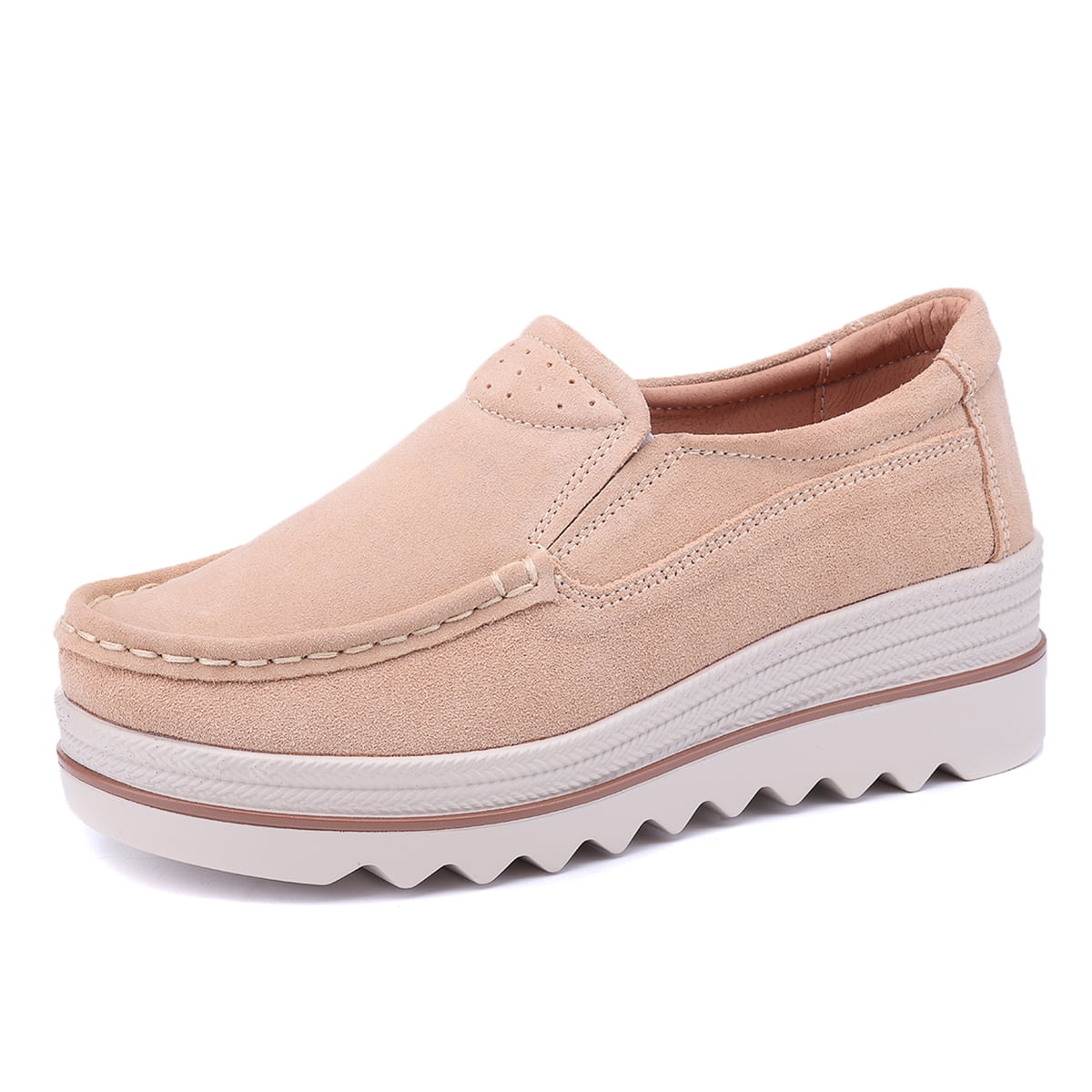 womens breathable suede round toe slip on platform shoes