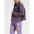thumbnail image 2 of A2Y Women's Over Dyeing Unhemmed Long Sleeve Denim Jacket Magenta L, 2 of 3