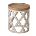 thumbnail image 3 of 23 Inch Side Table, Vintage Wood Cutout Design, Round Top, Brown, Cream- Saltoro Sherpi, 3 of 5