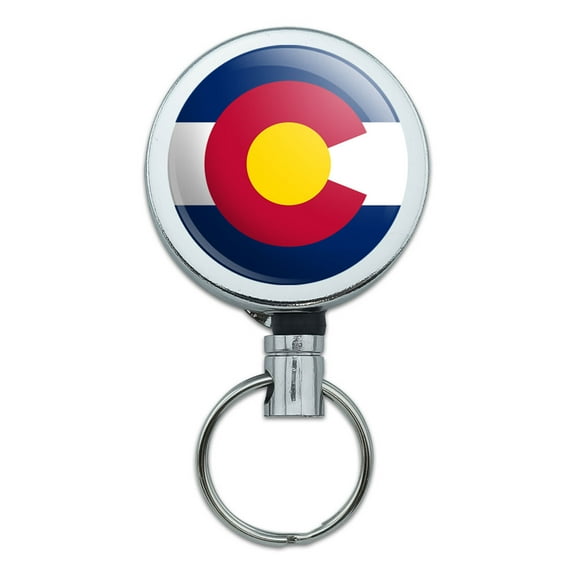 Colorado State Flag Retractable Belt Clip Badge Key Holder
