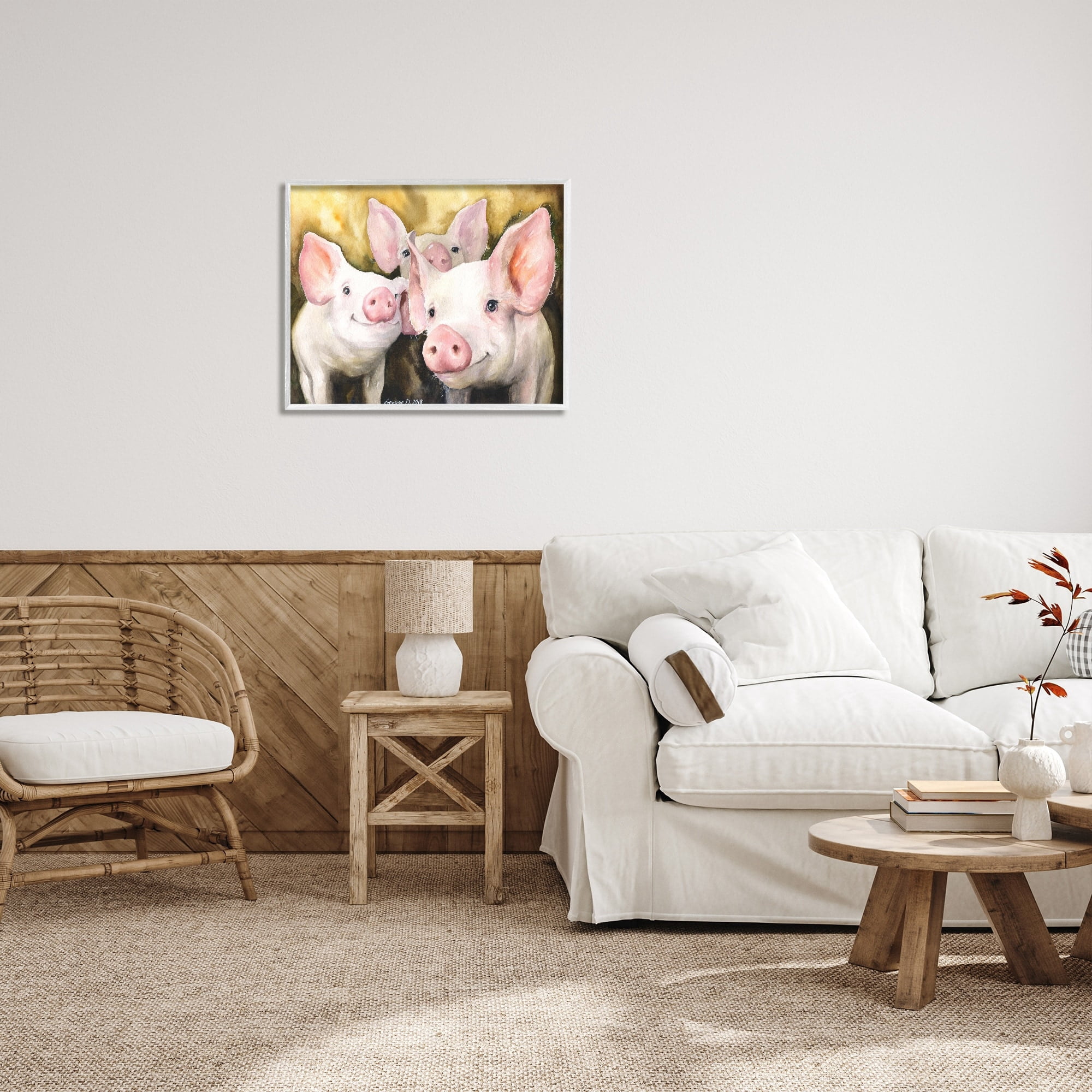 Stupell Industries Baby Pigs Animal Yellow Watercolor Painting, 24 x 30,Design by George Dyachenko