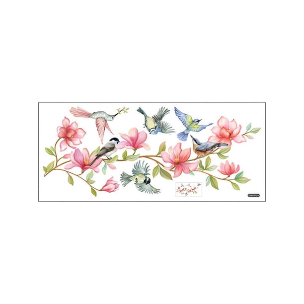 Pegatinas para ventana con diseño de pájaros y flores, calcomanías para vidrio, decoración de pared colorida, pegatinas decorativas para ventana