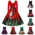 thumbnail image 1 of M Disfraces de Navidad Temperamento Flor Ardiente Escote en V Manga larga Estampado de costuras Falda con vuelo grande retro S-3xl / 10 colores para elegir, 1 of 3