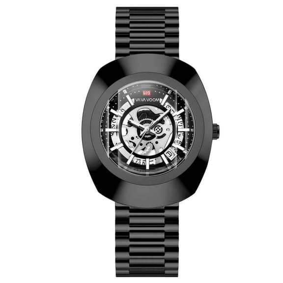 EXPLOJOY Men's Skeleton Quartz Watch – Waterproof Oval Case with Calendar and Luminous Display