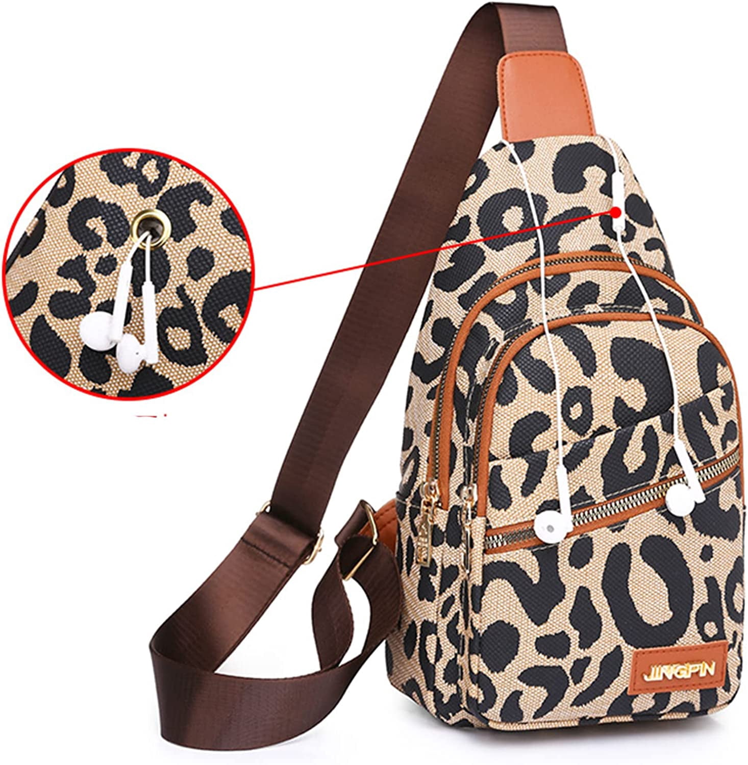 Euphrates Women's Leopard Print Leather Sling Crossbody Bag, Black