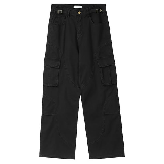 Letdown Mens Baggy Cargo Jeans Washed Cargo Pants Baggy Loose Fit Straight Leg Pocket Work Trousers Casual Streetwear Hop Jeans - e-Black,XL