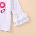 thumbnail image 4 of Bagilaanoe 3Pcs Toddler Baby Girl Birthday Outfits Letter Print Long Sleeve T-shirt Tops + Doughnut Flare Trousers 6M 12M 18M 24M 30M Kids Long Pants Set, 4 of 6