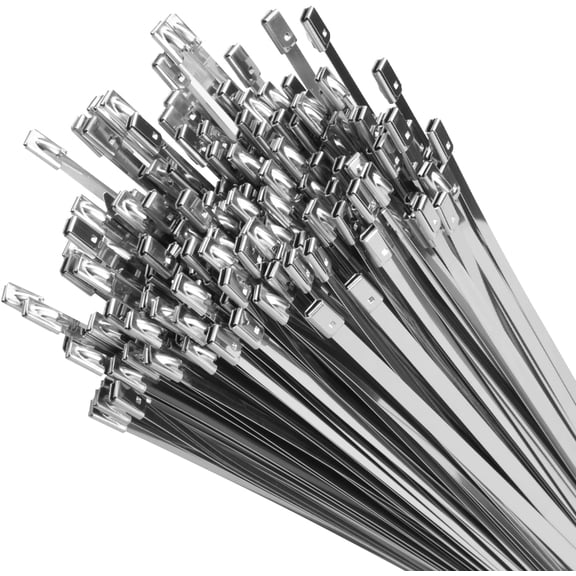 11.8 Inch Metal Zip Ties (200 Pack), 304 Stainless Steel Heavy Duty Zip Ties, 300lbs Tensile Strength, Multi-Purpose Self-locking Cable Ties for Exhaust Wrap, Outdoor and Canopy Etc