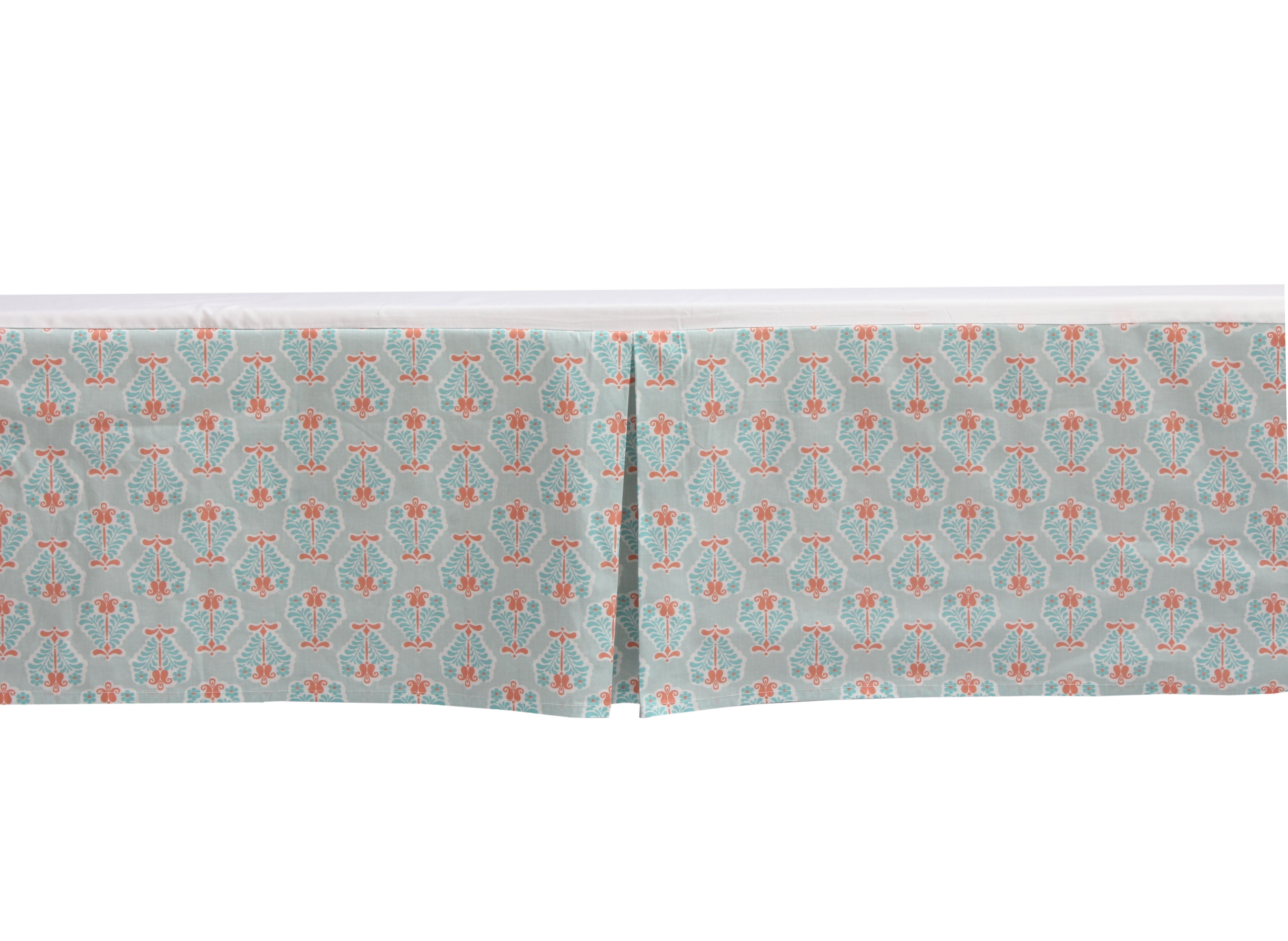 Bacati - Multiple Options of Crib or Toddler Bed Skirt or Dust Ruffle 100% Cotton Percale, Paisley Sophia Coral/Aqua