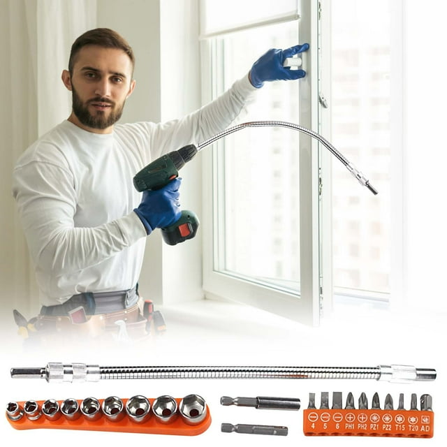 Fiudx Broca de Extensión de Vástago Hexagonal, Eje Flexible de 360 Grados, Kit de Extensión de Taladro Universal, Metal Resistente a La Oxidación, Fácil Acceso a Espacios Reducidos, para Reparaciones
