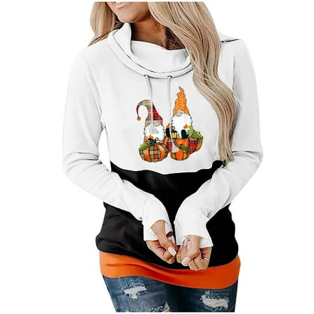 

QJYINGYI Hooded Sweatshirts Maternity Tank Top WOMA12272 Fashin Women Printed Party Long Sleeve Hooded Sweatshirt Tops Blouse White S