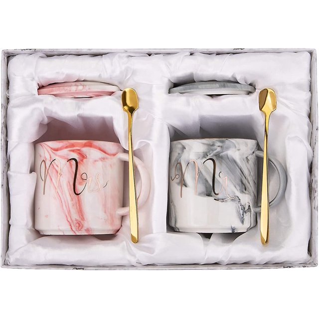 Tazas De Café Mr And Mrs, Tazas De Café De Mármol De Cerámica De 10 Oz Para El Novio / Esposo Esposa, Ideal Para Despedida De Soltera, Compromiso, Boda Y Pareja Casada