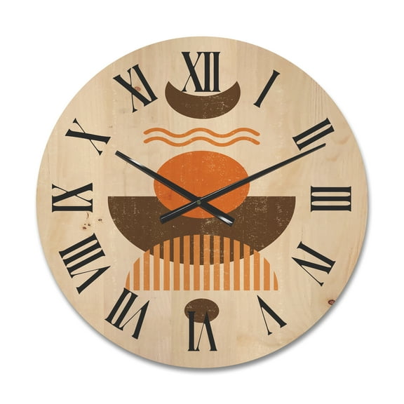 Designart 'Abstract Moon and Sun In Earth Tones' Modern Wood Wall Clock