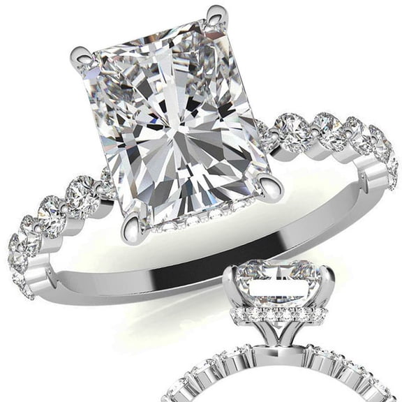 Elegant Radiant Moissanite Solitaire Ring in White Gold Plated for Women by Auory