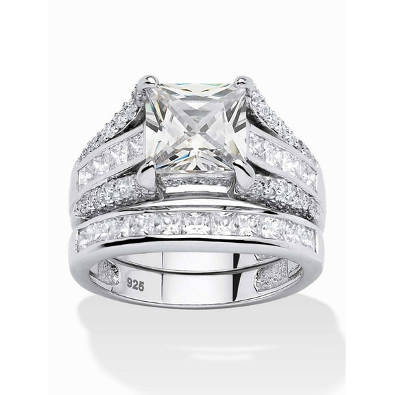 PalmBeach Jewelry 3.06 TCW Princess-Cut Cubic Zirconia 2-Piece Bridal Ring Set in Platinum-plated Sterling Silver