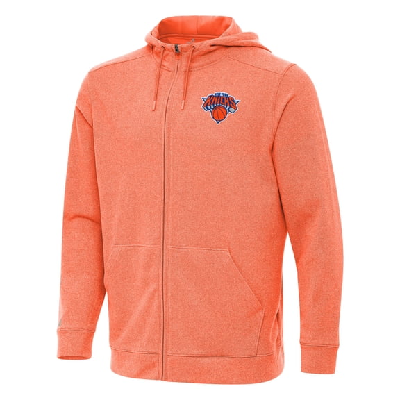 Men's Antigua Heather Orange New York Knicks Effortless Full-Zip Hoodie Jacket