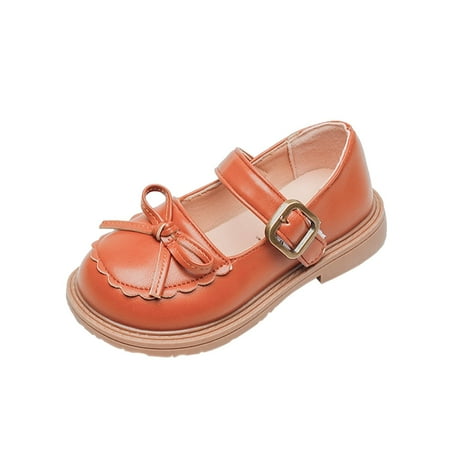 

Wiueurtly Girls Leather Bow Design Soft Round Toe Princess Dress Flat Shoes(Toddler/Little Kid/Big Kids ) Kid House Slipper Girl