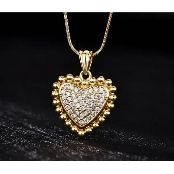 2Ct Simulated Diamond 14K Yellow Gold Plated Round Cut Women's Heart Pendant