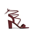 thumbnail image 3 of BLISSFUL STEP Women's Shoes Faux Suede Lace Up Block Heel Slingback Open Toe Sandals Burgundy 7, 3 of 7