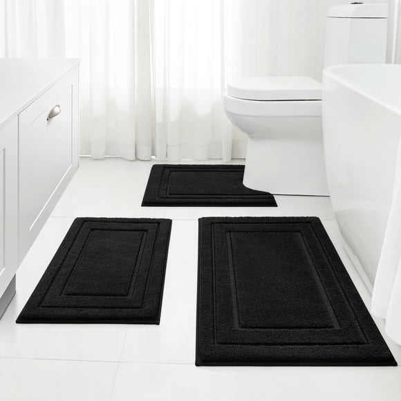 Juego de alfombras de baño HOMEIDEAS de 3 piezas, supersuaves y absorbentes, color negro