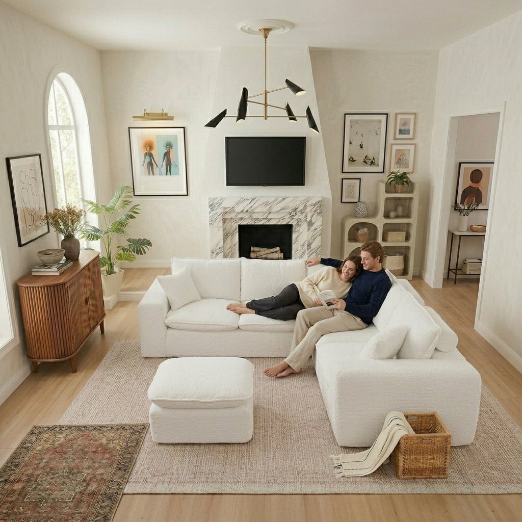 AISWORD 107" Oversized Boucle Modular Sectional Cloud Sofa with 1 Moveable Ottomans
