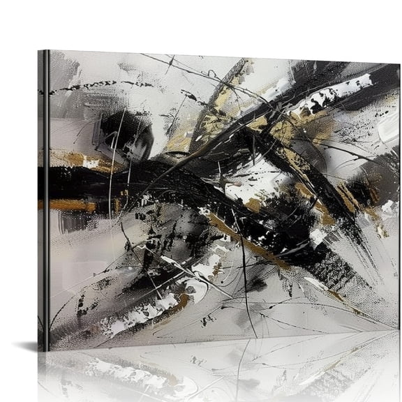 YILUYINQING Gold Accents Black and White Frame Art Modern Canvas Prints Wall Decor for Home Bathroom, Ready to Hang Room Home Art Decor 16x12in