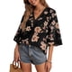 thumbnail image 2 of SAYOO Tops casuales para mujer, estampado floral, manga 3/4, cuello en V, ahuecado, patchwork, tops sueltos SAYOO casual, 2 of 4