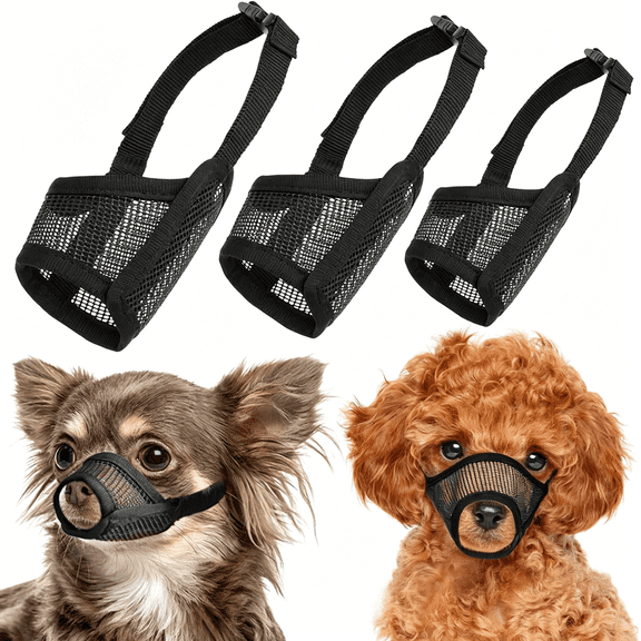 GASTROPOD Dog Muzzle Suits for Small Medium Large Dogs,Mesh Muzzle Anti Biting Chewing,Breathable Mouth Cover Set with Adjustable Strap for Grooming Vet Visiting Training(Small 3 Pcs,Black)