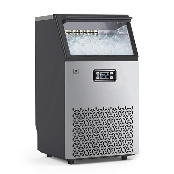 Homhougo High-Capacity Commercial Ice Maker - 110 lb/24H Output & 33 lb Storage, Stainless Steel Self-Cleaning, Produces 66 Cubes in 5-15 Mins, Freestanding or Undercounter Design