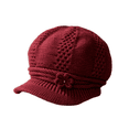 thumbnail image 3 of Lumtrix Women Knit Newsboy Hat with Crochet Flower Winter Warm Beanie Cap with Brim Vintage Slouchy Cabbie Hat for Fall Winter Deep Red One Size, 3 of 5