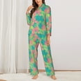 thumbnail image 2 of Hirioo Colorful Palm Leaves for Women's Pajama Sets 2 Piece Pjs Women's Long-Sleeved Pajama Set Button Down Sleepwear,S-XXL-X-Large, 2 of 7