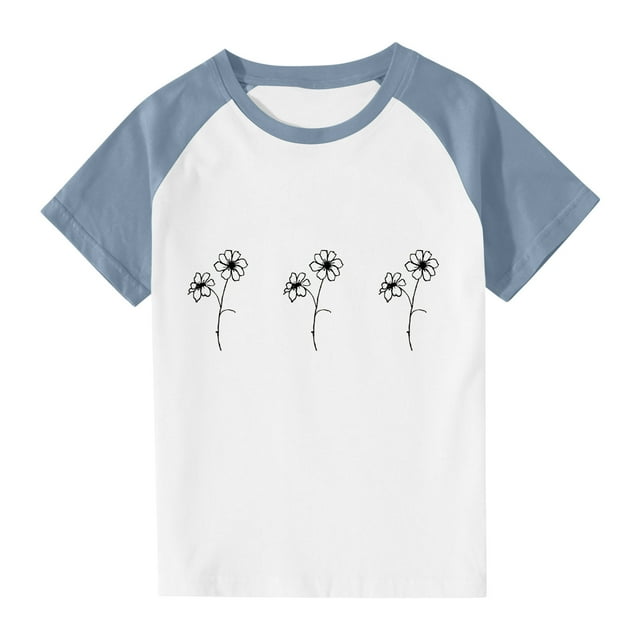 RXIRUCGD 2025 Vêtements d'Été pour Enfants Tout-Petits Garçons Filles Mode Mignon Col Rond Imprimé Manches Courtes Haut