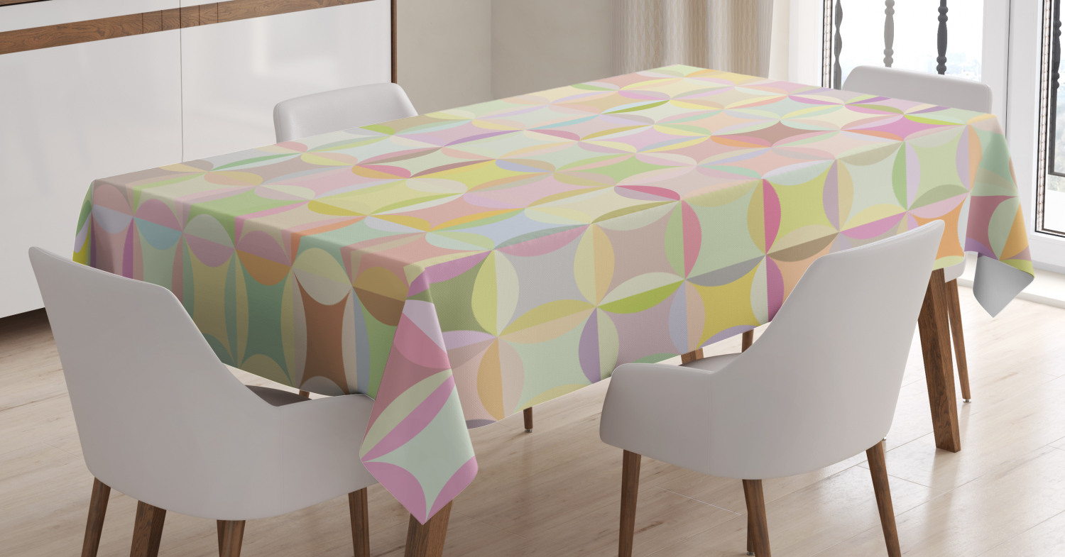 Pastel Tablecloth, Retro Pattern with Polka Dots Overlapping Ring