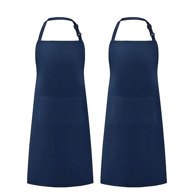 Delantal con pechera ajustable con 2 bolsillos - Correa ajustable para el cuello con lazos extra largos (azul oscuro)
