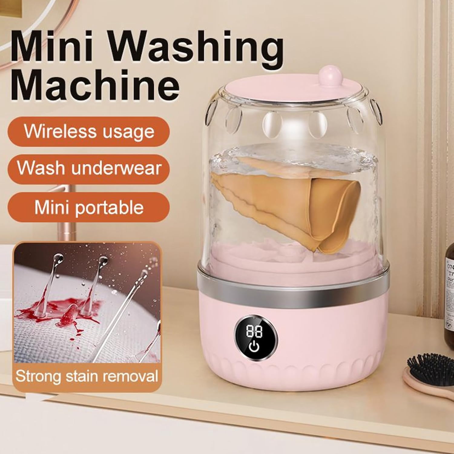 COM1950s Portable Mini Washing Machine for Travel, Small Compact Washer for Apartments & Dorms, Ideal for Delicates, Socks, and Underwear