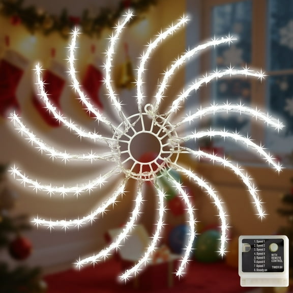 Lighted Christmas Light, 20" 128 LED string light rotating Wheel with Functions Seasonal Lighting Decor for Home Xmas Tree Wedding Party,White
