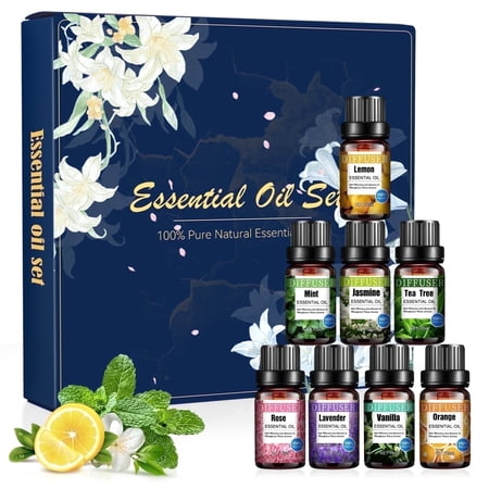 Noahstrong 8x10ml Essential Oils Gift Set, Orange, Jasmine, Mint Variety of Scents Essential Oils for Aromatherapy Diffuser for Relaxation
