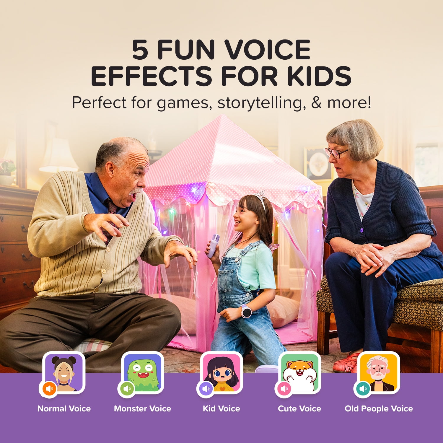 myFirst Voice 2 Kids Karaoke Machine with Portable Bluetooth Speaker, Wireless Microphone & 5 Voice Changers (Purple)