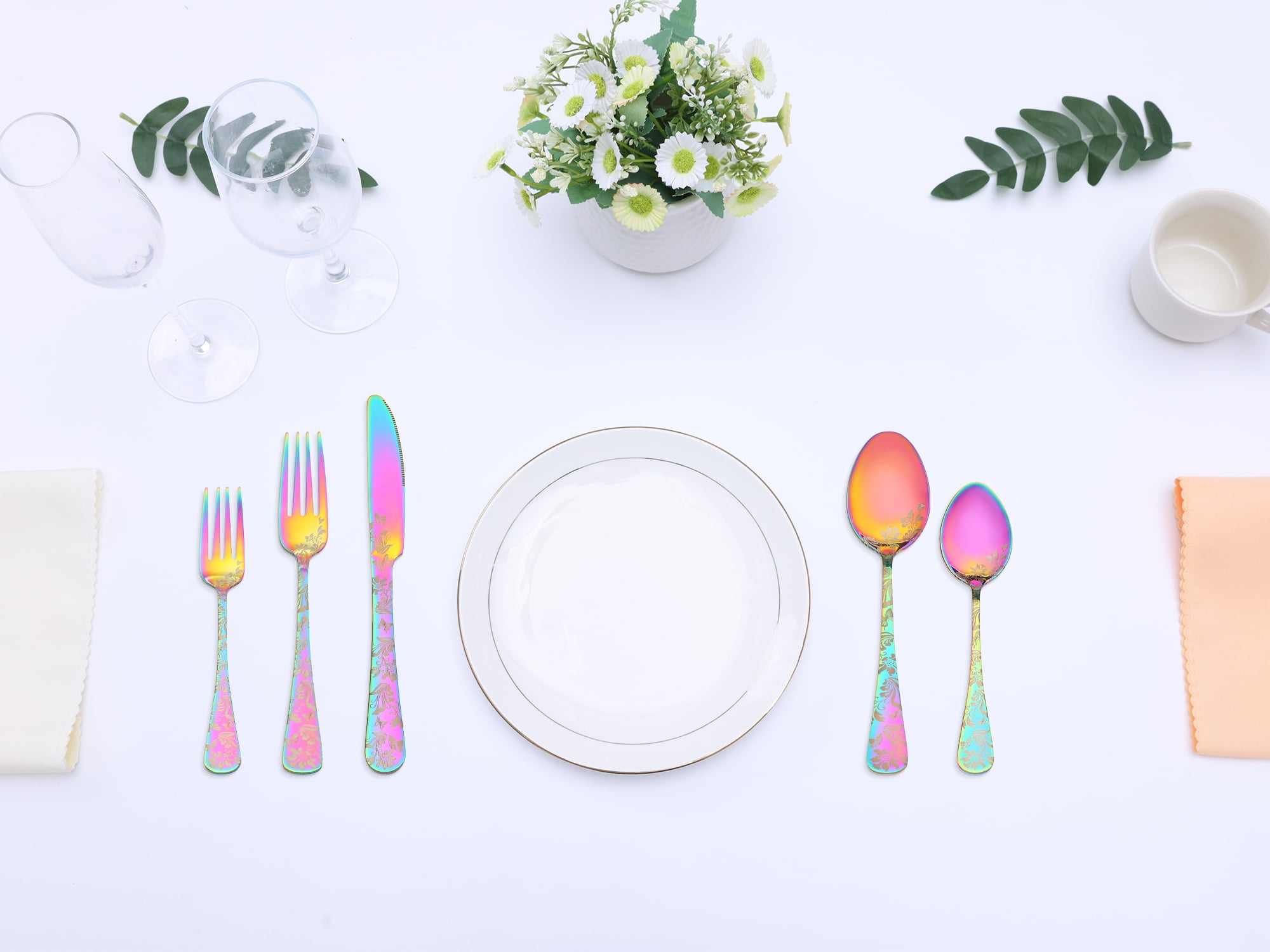 Unique Bargains 20 Pieces Stainless Steel Silverware Set Flatware Set Colorful