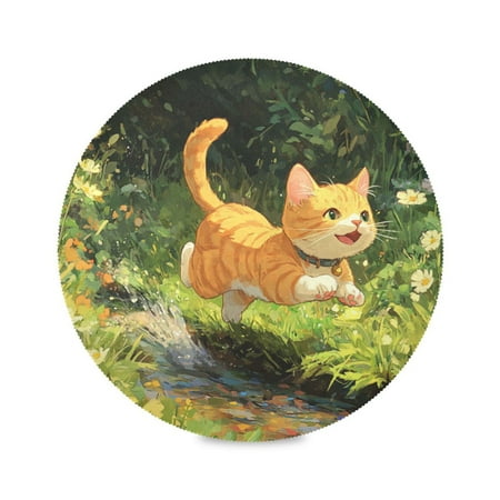 

15.4inch Round Placemats DIY Printing Design Suitable for Kitchen Table Party Decoration A Cheerful Llittle Cat