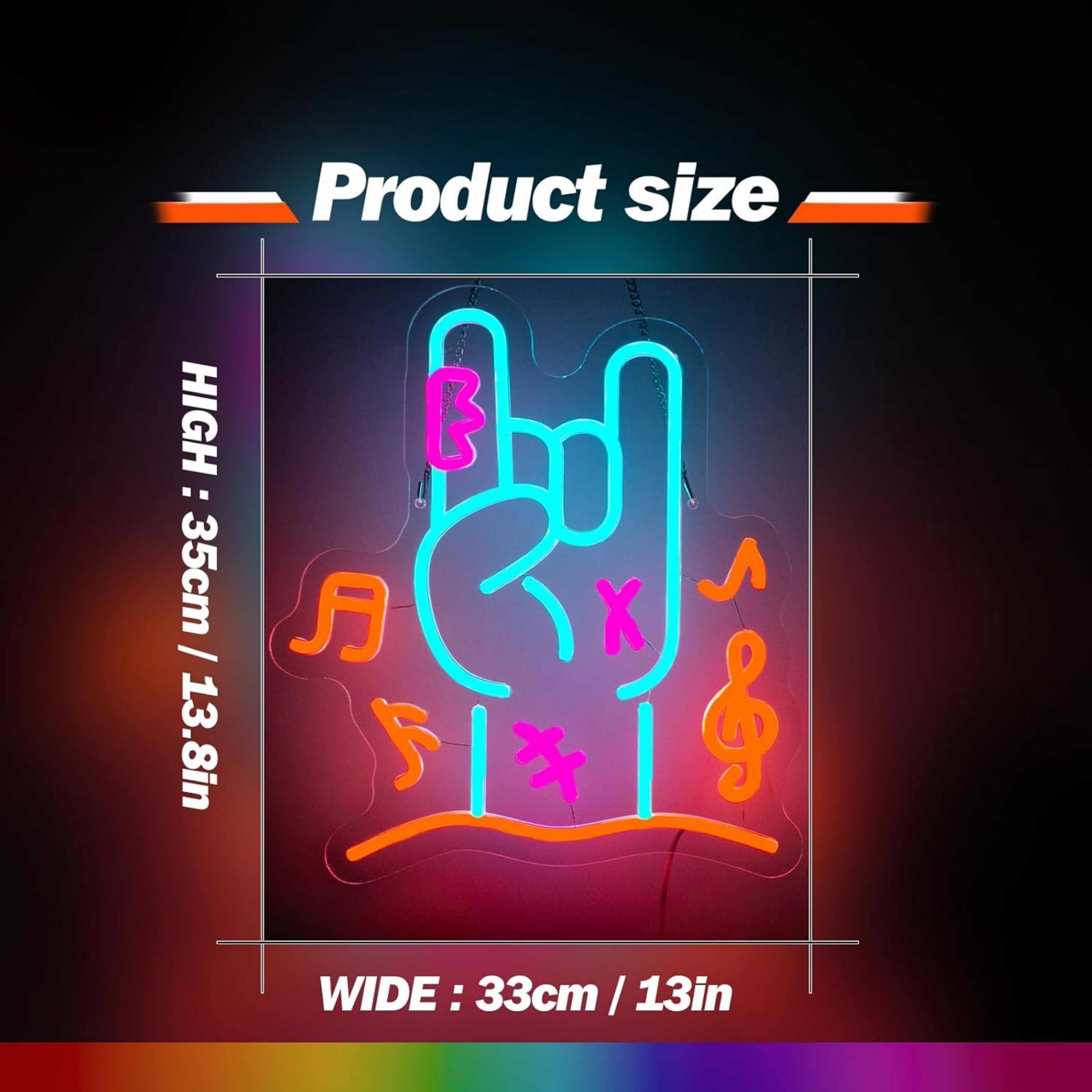 UPONRAY Rock Finger Neon Signs, 13"*13.8" Dimmable & USB-Powered LED Neon Light, Stylish Wall Decor for Bedroom, Game Room, Dance Hall, Internet Cafe, Arcade