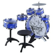 Stimulating Imagination & Creativity Kids Blue Jazz Drum Set Toy with Cymbals Stands Boys Kit Gift for Children Age 5+
