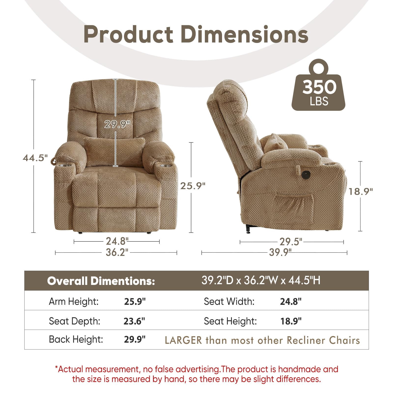 JULY'S SONG Dual Motor Lay Flat Power Lift Recliner Chair with Heat and Massage, USB & Type-C Ports, Large Recliners for Living Room, Oversized Recliner for Adults & Elderly - Beige