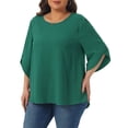 thumbnail image 4 of Agnes Orinda Women's Plus Size Swiss Dots Tops Petal Sleeve Curved Hem Round Neck Summer Casual Blouse 3X Dark Green, 4 of 6