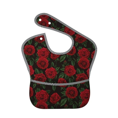 Susaid Rose Print Bibs for Babies Toddlers Adjustable Waterproof Free Soft Durable Bibs for eating with Large Pocket Food Catcher