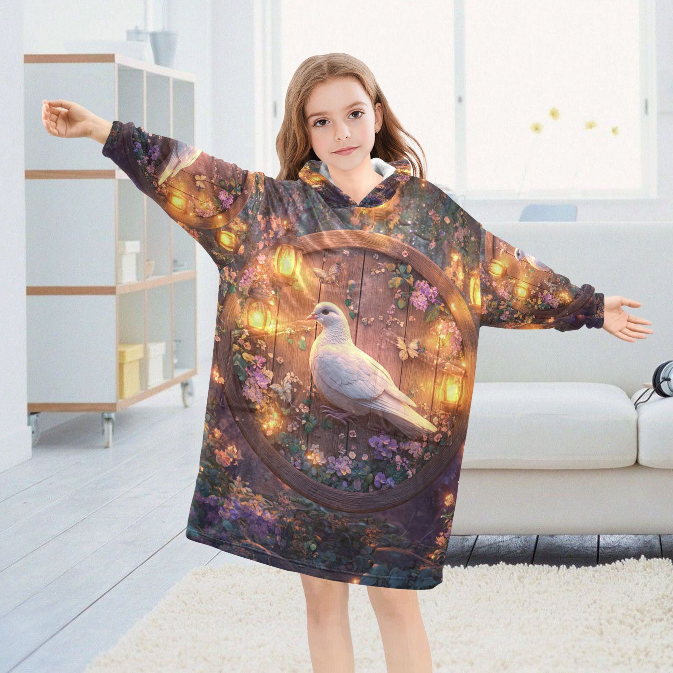 YAZAOO Kids Wearable Blanket Hoodie Warm and Cozy Serene Songbird Flannel Sweatshirt